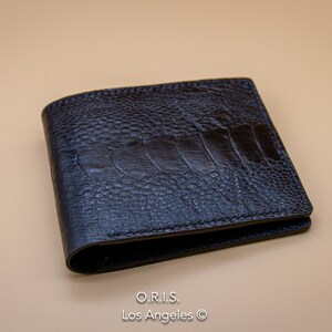 Cartera de cuero delgada, cartera de cuero de avestruz, cartera de cuero para hombre, cartera bifold, cartera hecha a mano, cartera occidental, cartera personalizada