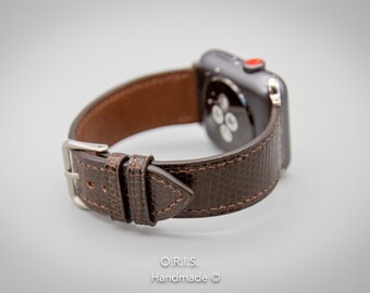 Correa para Apple Watch de piel de lagarto hecha a mano: correa para iWatch marrón oscuro
