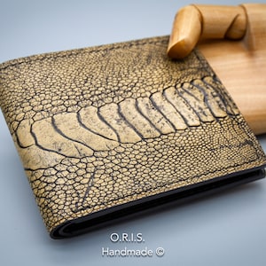 Cartera de avestruz para hombres, cartera plegable, cartera de cuero, cartera personalizada, cartera de cuero de avestruz, cartera hecha a mano, regalo personalizado para el marido