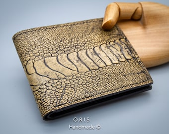 Cartera plegable de piel de avestruz: Cartera de hombre hecha a mano
