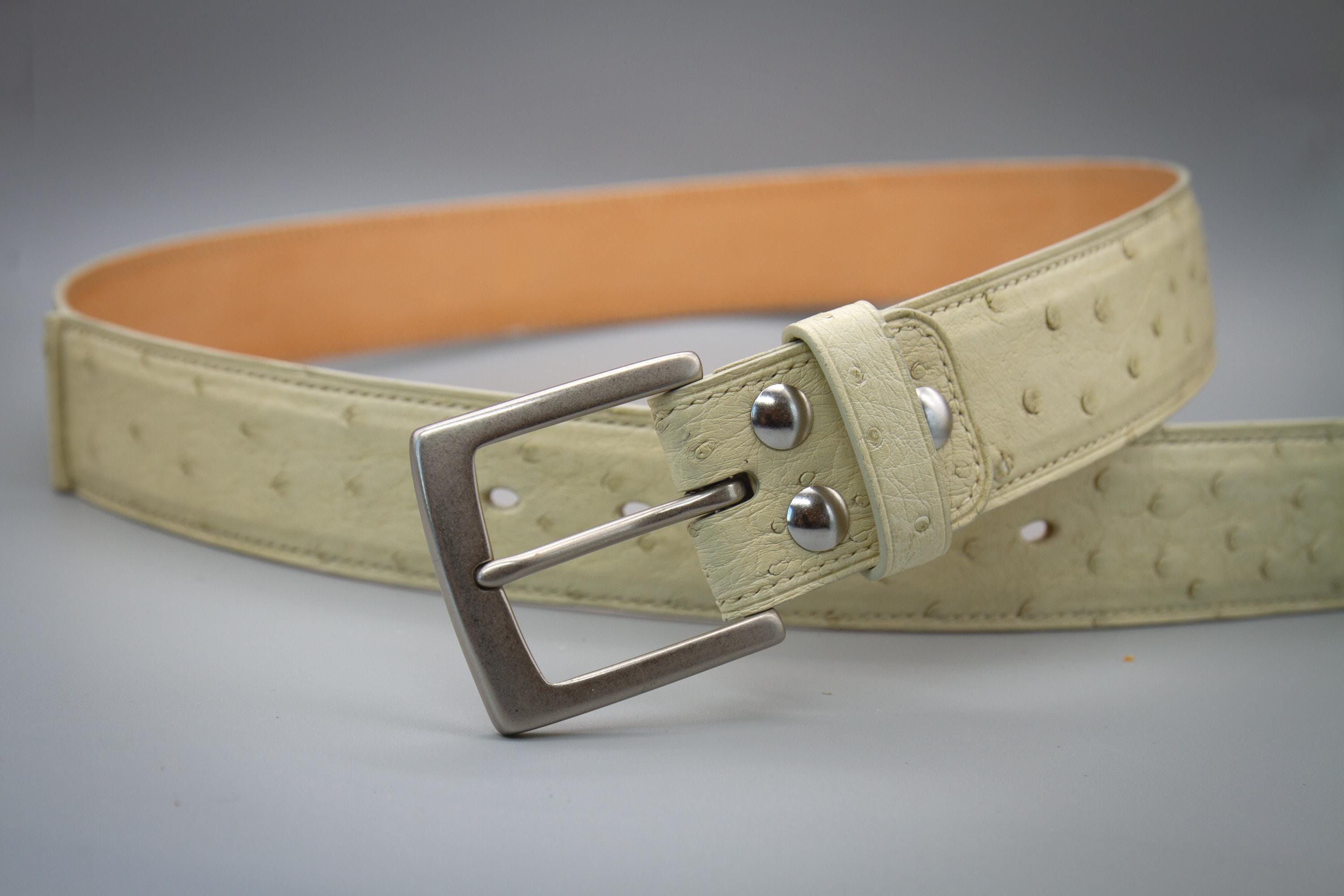 Handmade Ostrich Leather Belt: Cream Color, Personalized 