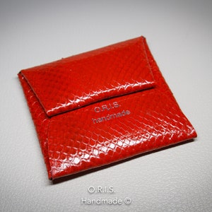 Red Python Leather Coin Purse: Handmade Small Coin Pouch