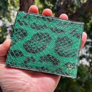 Cartera de cuero de serpiente Anaconda, cartera de piel de serpiente, cartera personalizada para hombres, billetera bifold para hombres, billetera en relieve, regalo del Día del Padre LISTO PARA ENVIAR