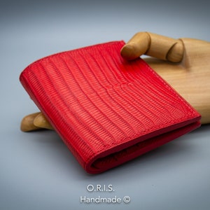 Cartera de mujer, cartera plegable unisex, cartera de cuero personalizada, cartera roja hecha a mano, cartera personalizada, regalo para novia, esposa, pareja