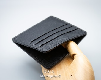 Black French Chèvre Leather Card Holder: Slim Minimalist Wallet