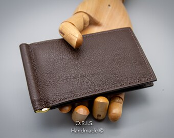 Cartera de cuero con clip para billetes: tarjetero personalizado con motivo de Chèvre francés