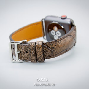 Handmade Ostrich Leather Apple Watch Band: Tobacco Brown iWatch Strap