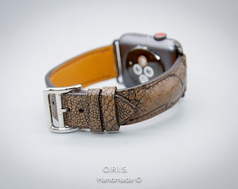 Correa para Apple Watch de piel de avestruz hecha a mano: correa para iWatch marrón tabaco