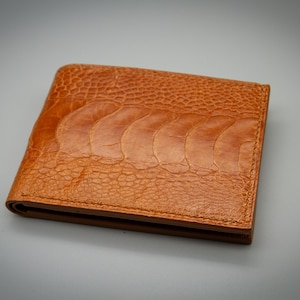 Ostrich Leather Slim Wallet in Saddle Color Bifold Leather Wallet Exotic Wallet Custom Wallet Personalized gift for Men