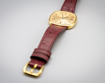 Correa de reloj de piel de avestruz hecha a mano: correa de reloj burdeos