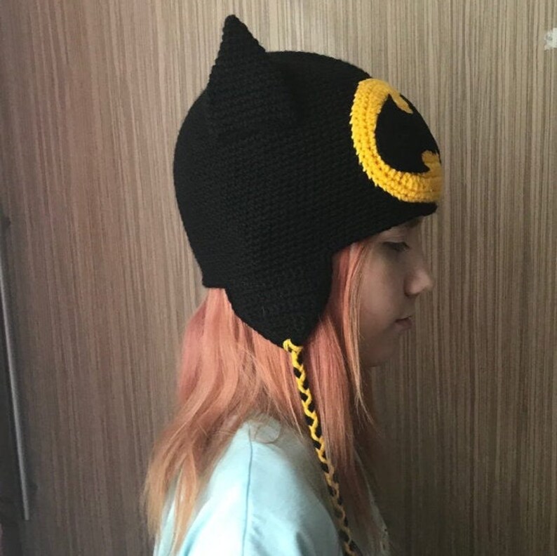 Halloween hat Batman hat Black hat Bat Handmade Hat Knitted Hat Children Hat Yellow Hat Autumn Hat Spring Hat Girl Halloween Boy gift Boy