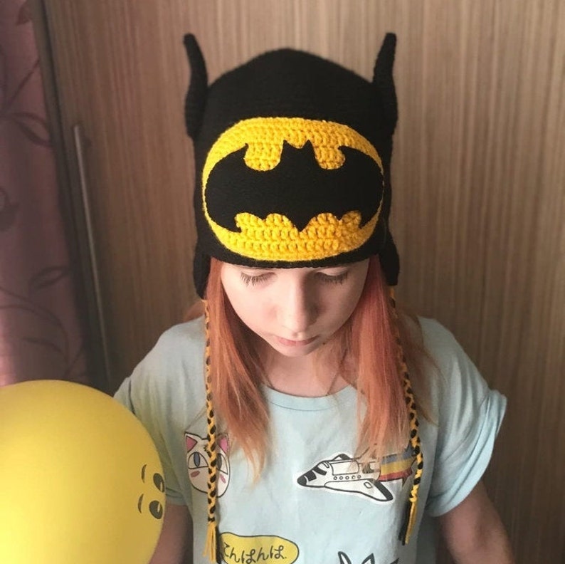 Halloween hat Batman hat Black hat Bat Handmade Hat Knitted Hat Children Hat Yellow Hat Autumn Hat Spring Hat Girl Halloween Boy gift Boy