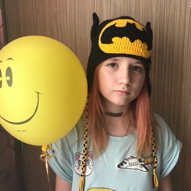 Halloween hat Batman hat Black hat Bat Handmade Hat Knitted Hat Children Hat Yellow Hat Autumn Hat Spring Hat Girl Halloween Boy gift Boy