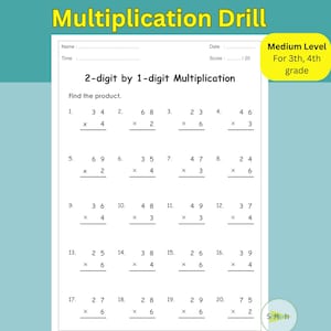 Boost Your Math Skills: 10 Printable 2-Digit by 1-Digit Multiplication Drill Worksheets for Elementary Students! - Instant Download