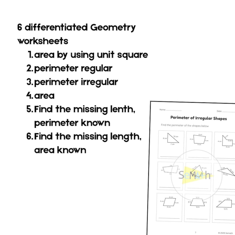 Area and Perimeter Worksheets 3rd 4th Grade | Geometry Printable PDF ...