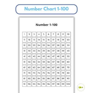 Number Chart 1-100 Printable Worksheet : Math Learning Resource (Digital Download)