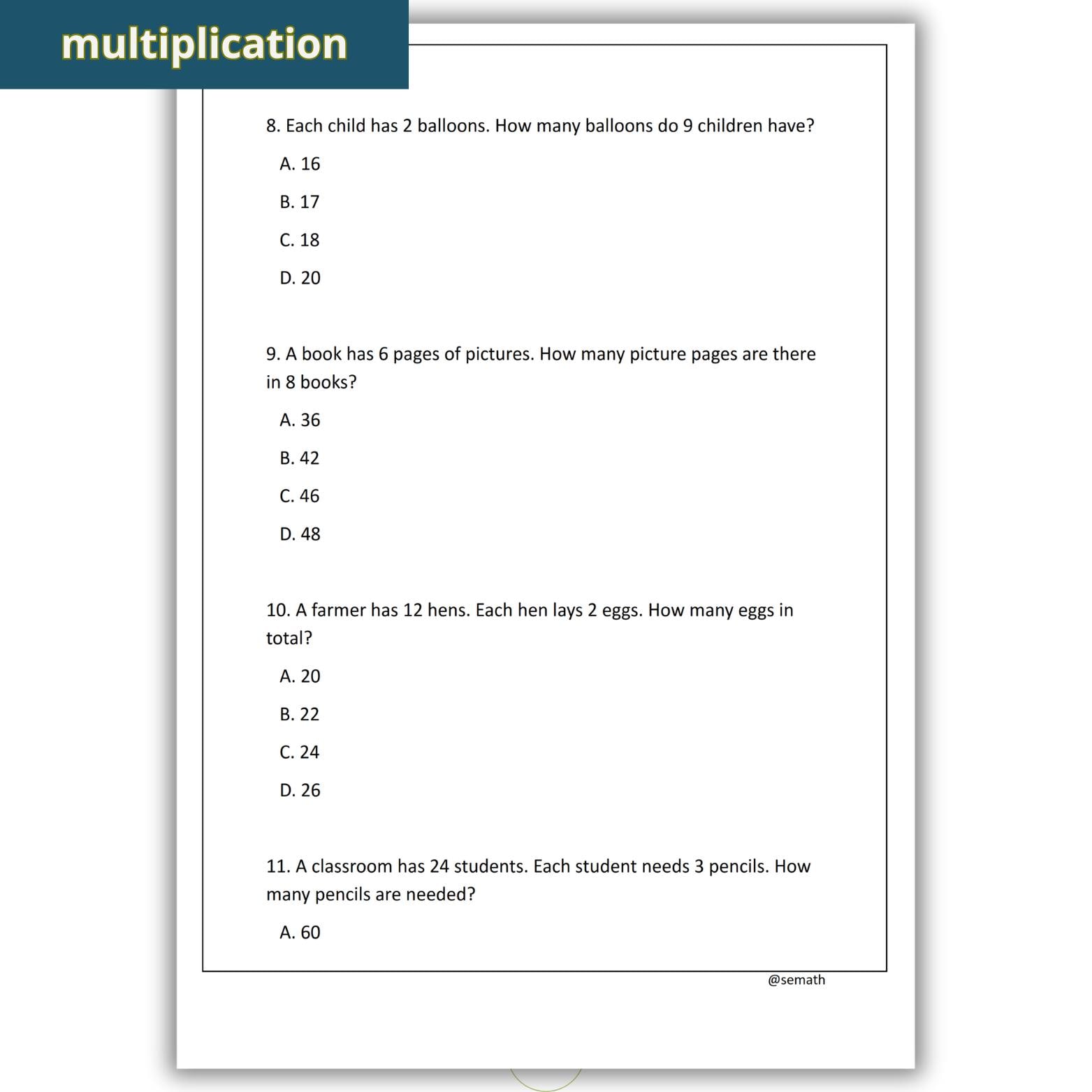 3rd Grade Math Word Problems, Printable Multiplication & Division ...