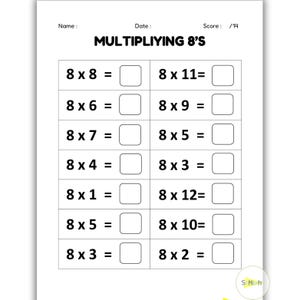 24 Printable Multiplication Worksheets, Fill in the Blanks – Times Tables Number 0-12, Maths Practice Drills, Single digit, Instant download