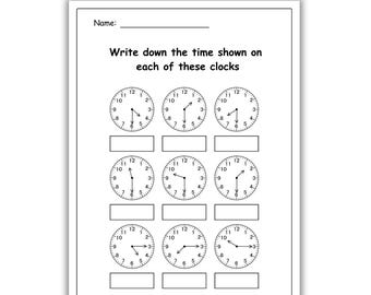 30 Printable Learning to Tell Time Worksheets. Kindergarten-1st Grade-2nd Grade Math, Clock Worksheets - Telling the Time (PDF Download)