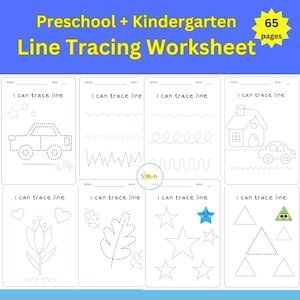 65 Preschool Line Tracing Worksheets, Line Trace Page Printable, Kindergarten Pre-Writing, Homeschool busy book, Handwriting Practice