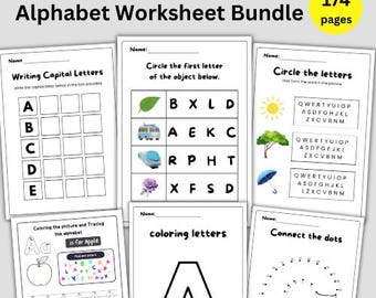 Preschool Kindergarten Alphabet Tracing Workbook | ABC Handwriting Practice Worksheets (Digital Download)