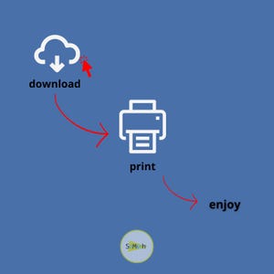 Peut inclure: Graphique bleu repr&eacute;sentant un processus : t&eacute;l&eacute;chargement depuis un nuage, impression via une imprimante, et enfin, le mot "profiter". Les mots et les ic&ocirc;nes sont reli&eacute;s par des fl&egrave;ches rouges.