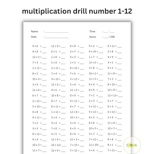 12 Printable Multiplication Worksheets, Single Digit Multiplication Numbers 1 – 12 - Fill in the Blanks, Maths Drills, Answers Included