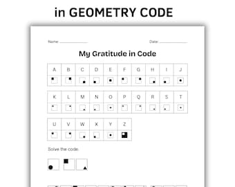 Printable Geometry Worksheets, Gratitude Code Activities, Geometry Symbol Decoder, Math Worksheet on Shapes, Area, Perimeter, Thanksgiving