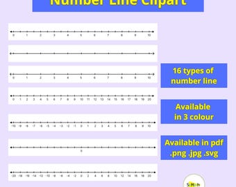 Clipart imprimable de ligne numérique, lignes numériques de 0 à 10, -10 à 10, -20 à 20, ressources pour l'enseignant, ressources pour la classe, Svg PNG JPG PDF