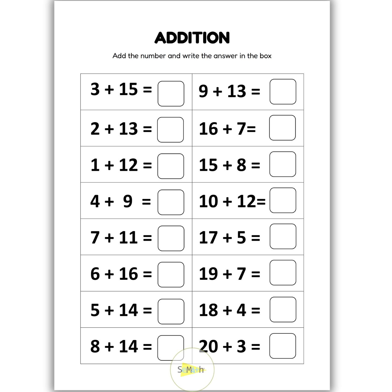 18 Printable Addition Fill in the Blanks Worksheets (numbers 1-20) for ...