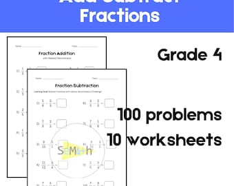 Adding and Subtracting Fractions Worksheet 4th Grade PDF | Fraction Math Worksheets Bundle Printable