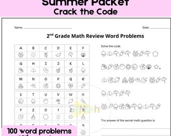 2nd Grade Math Review Summer Worksheets | Crack the Code Math Worksheet | Summer Activity Packet | End of Year Math Printable