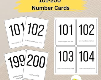Tarjetas de números del 101 al 200: Ayuda imprimible para el aprendizaje de aritmética para niños pequeños (Descarga digital en PDF)