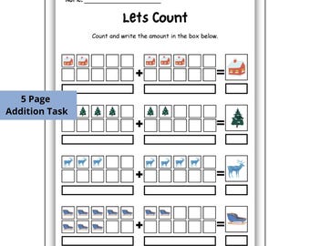 Printable Winter Addition Worksheets, Fill in the Blanks - Preschool Math Practice (PDF)
