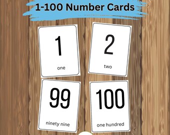 Number Flash Cards 1-100: Printable Math for Toddlers and Preschoolers, Instant Download (PDF)