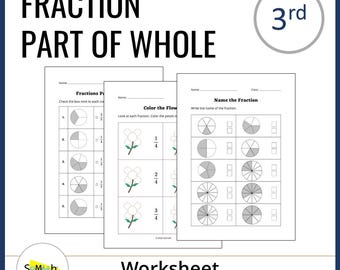 Fractions Part of a Whole Worksheets | 3rd Grade Math Worksheet | Visual Fraction Review & Color Practice