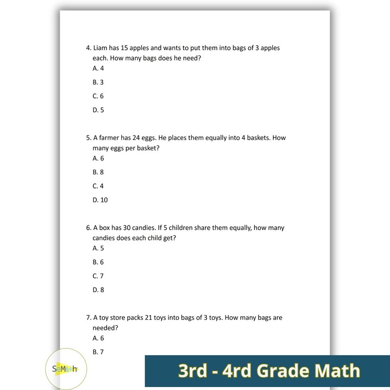 3rd Grade Math Word Problems, Printable Multiplication & Division ...