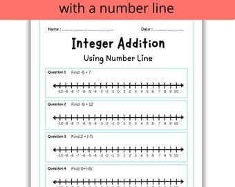 Printable Number line Addition Worksheets, Integer Operation, 6th - 7th Grade Math