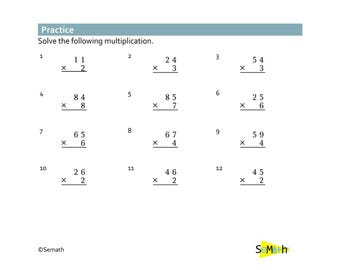 3rd Grade Multiplication Worksheets, 2-Digit x 1-Digit, Standard Algorithm (PDF Download)