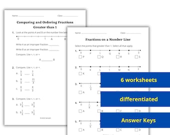 Fractions on a Number Line Worksheets, Improper & Mixed Numbers, 3rd-4th Grade (Printable PDF)