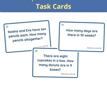 3rd Grade Math Word Problems Task Cards, Multiplication Practice Within 100, Math Worksheets PDF