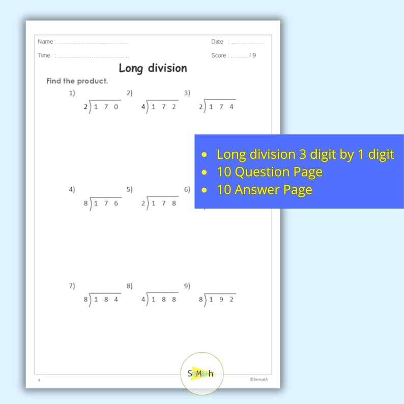 Long Division Worksheets: 90 Math Problems With Answer Key (PDF ...