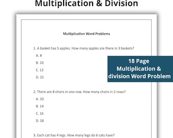 3rd Grade Math Word Problems, Printable Multiplication & Division Worksheets, Math Practice, Classroom Homeschool Activity