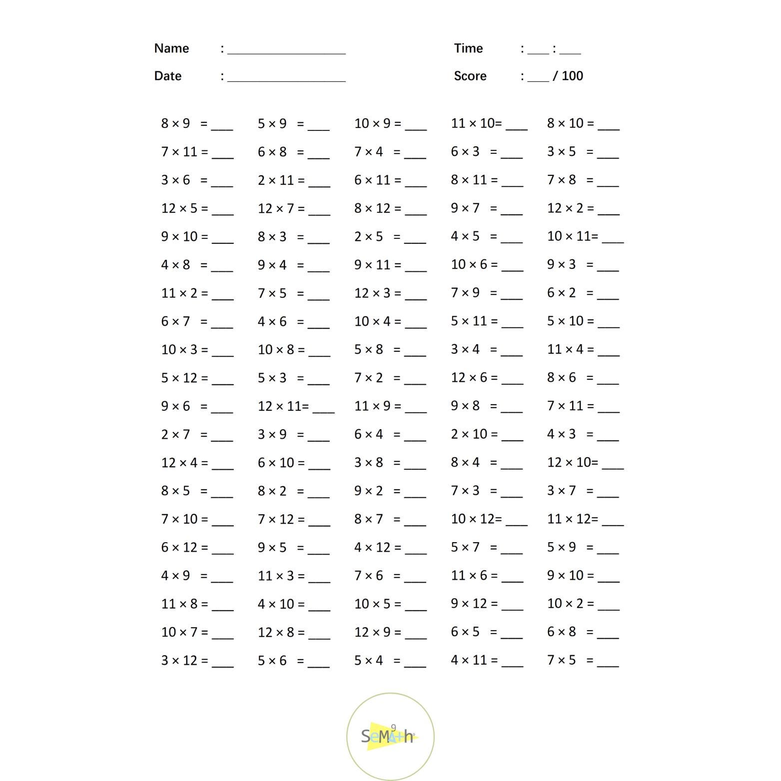 12 Printable Multiplication Worksheets, Fill in the Blanks - Single ...