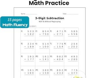 15 Printable 3-Digit Subtraction Fill in the Blanks Worksheets | 2nd - 3rd Grade Math Worksheet | Subtraction With & Without Regrouping PDF