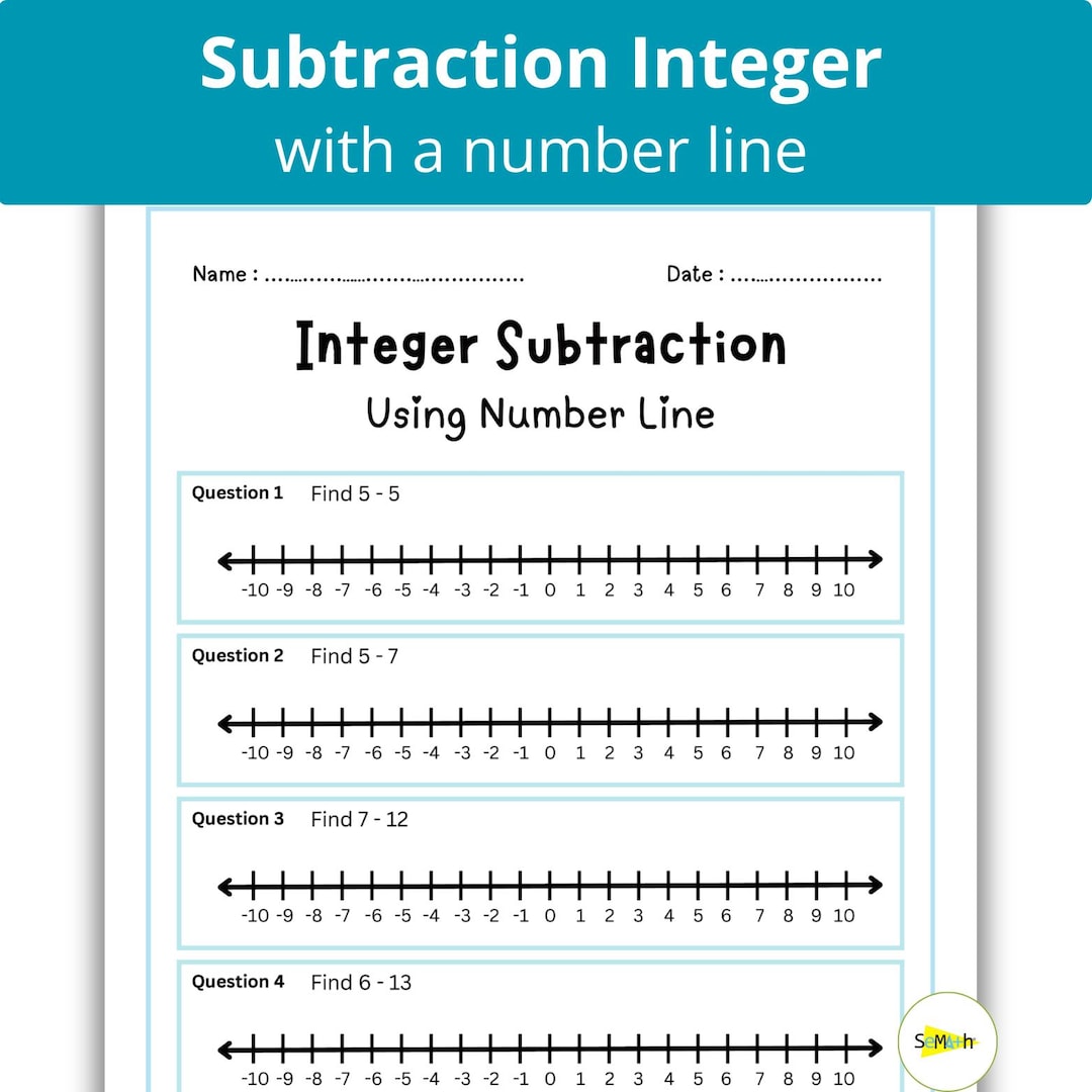 Integer Subtraction Worksheet Using Number Line | Negative Numbers ...