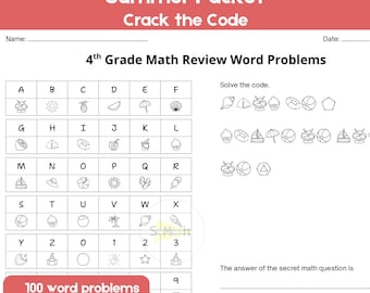 4th Grade Math Review Summer Packet | Crack the Code Activities | End of Year Review | Summer School Worksheets | Math Word Problems PDF