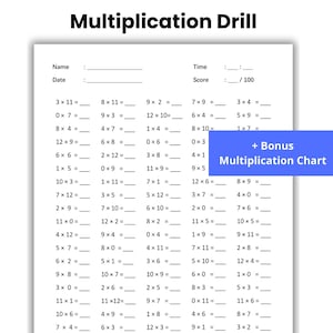 12 Printable Multiplication Worksheets, Fill in the Blanks - Single Digit Multiplication (Numbers 1 – 12) Answers Included, Math Drills PDF