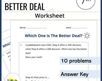 Fiche d'exercices de mathématiques d'été : Pourcentages de remise, 6e-7e années (téléchargement numérique)