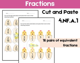 Equivalent Fractions Matching Game Spring Math Activity | 4th Grade Fractions Worksheet | Cut and Paste Printable | Math Centers PDF